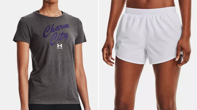 Under Armour Charm City Short Sleeve and Womens UA Fly By 2 0 Shorts