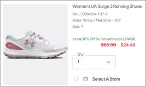 Under Armour Surge Running Shoes for Women in Pink Elixir color at the checkout