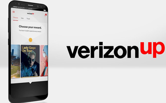 Verizon Up Text on Gray Background next to a Phone