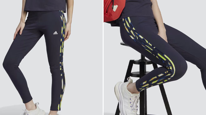 Vibrant Print 3 Stripes Cotton Womens Leggings in Legend Ink Vibrant Print 3 Stripes Cotton Womens Leggings in Legend Ink