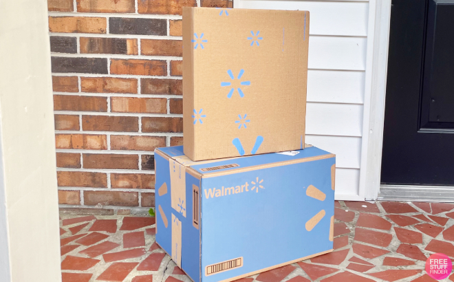 Two Walmart Delivery Boxes at the Front Door of a Home