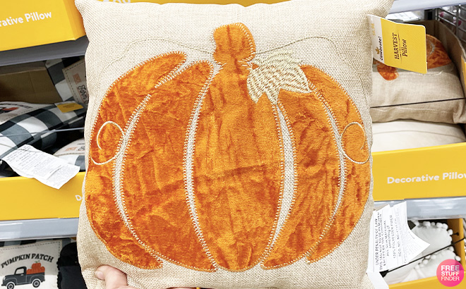 Way to Celebrate Harvest 13 Inch Orange Pumpkin Decorative Pillow