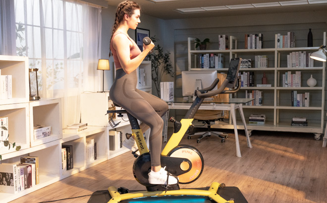 Woman Working Out on a Freebeat Boom Bike
