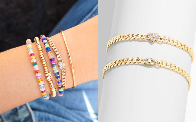 Woman is Wearing a Meaningful Motif Curb Chain Bracelet in Heart Style