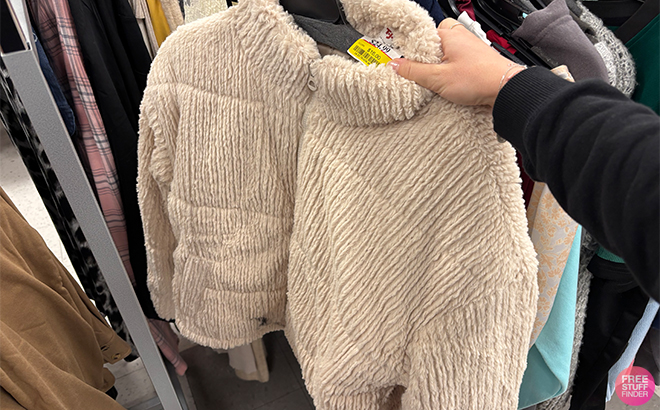 Womens Beige Faux Fur Sherpa Jacket on Clearance at TJ Maxx