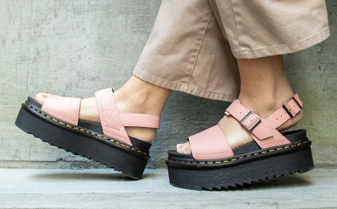 Womens Dr Martens Voss Platform Sandals in Peach Color