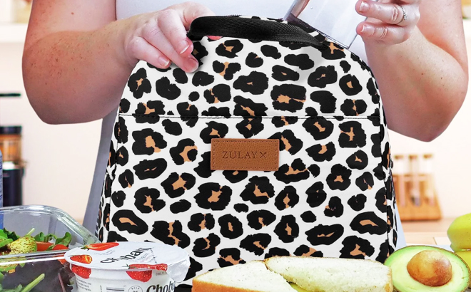 Womens Leopard Insulated Tote Lunch Bag