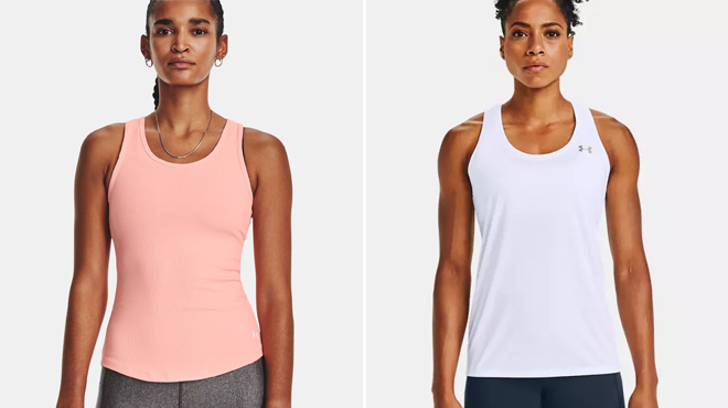 Womens UA Victory Tank in Pink Sands and Womens UA Velocity Solid Tank