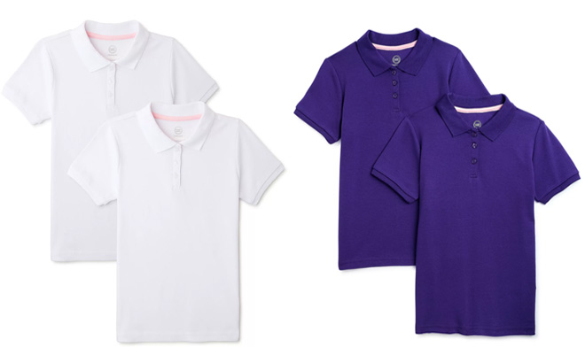 Wonder Nation Girls School Uniform 2-Pack Polo Shirt 