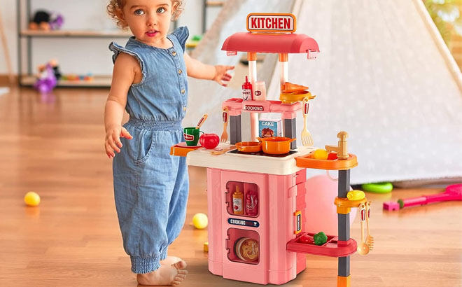 World Tech Toys Pink White Kitchen Suitcase 49 Piece Toy Set