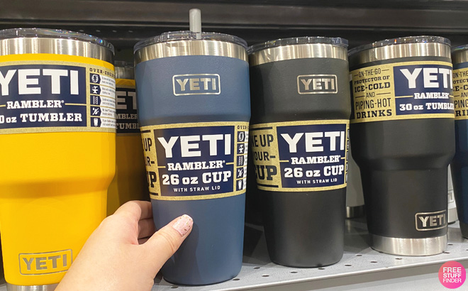YETI Rambler Cup with Straw in Navy and Black colors