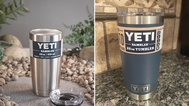 YETI Rambler Tumblers in Stainless and Navy colors