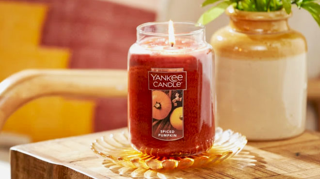 Yankee Spiced Pumpkin Candle Jar on a Table Yankee Spiced Pumpkin Candle Jar on a Table
