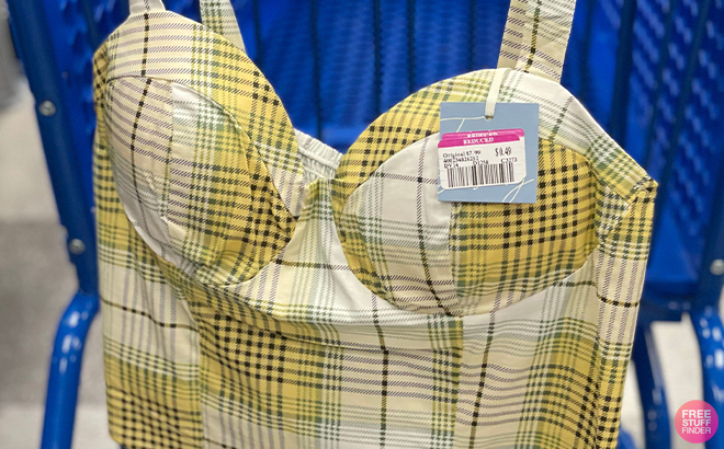 Yellow Plaid Corset Bra Top hanging on a Cart at Ross