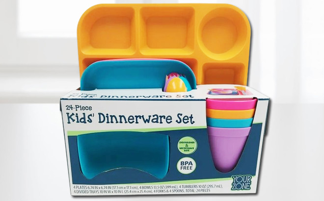 Your Zone 24 Piece Plastic Dinnerware Set for Kids