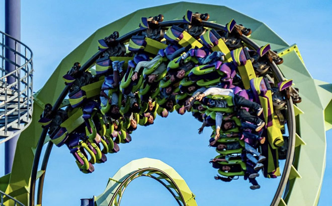 a Group of People on a Coaster Ride at Six Flags