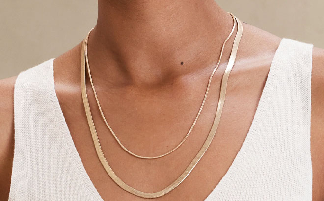 a Person Wearing Banana Republic Factory Tubular Snake Chain Necklace