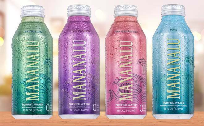 an Image of Four Different Flavors of Mananalu Water