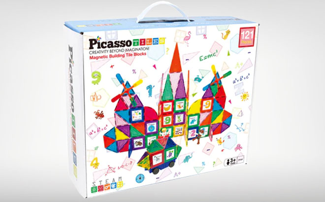 an Image of a PicassoTiles 121 Piece Magnetic Building Block Set Box