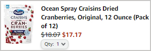 12 Pack of Ocean Spray Craisins Dried Cranberries 12 Ounce Order Summary