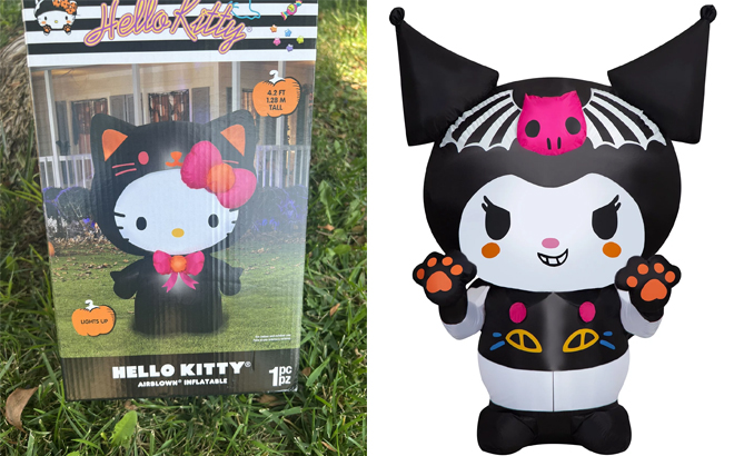 50 Inch Hello Kitty Neon Skeleton Sanrio and 53 inch Kuromi from Hello Kitty for Halloween by Airblown Inflatables