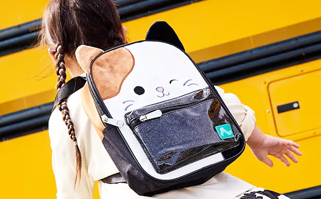 A Girl is Wearing a Squishmallows Mini Backpack