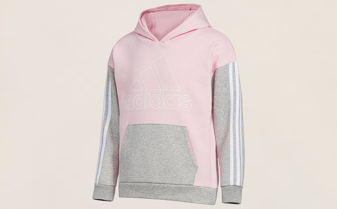 Adidas Girls Medium Pink and Gray Color Block Logo Pullover Hoodie