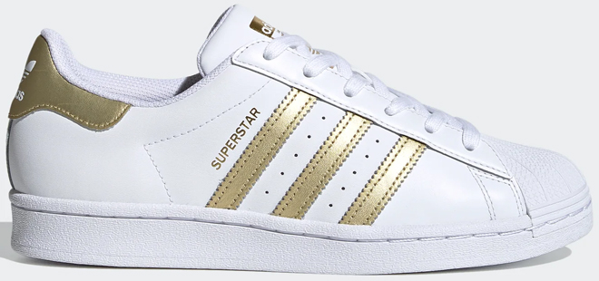 Adidas Womens Superstar Shoes in Cloud White Gold Metallic Color