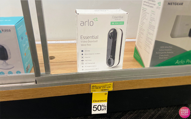 Arlo Essential Wire Free Video Doorbell on a Target Shelf