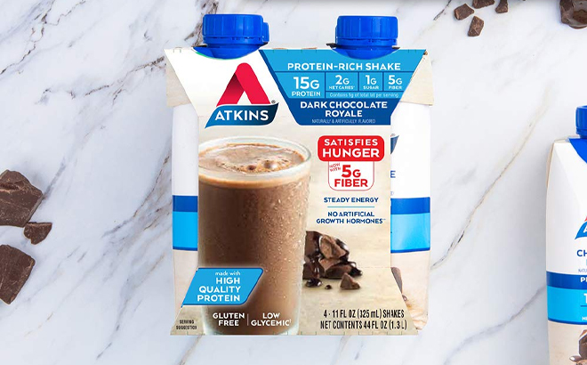 Atkins Dark Chocolate Royale Protein Shake on a Table