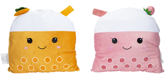 Bubble Tea Throw Pillows in Pink and Orange Bubble Tea Throw Pillows in Pink and Orange