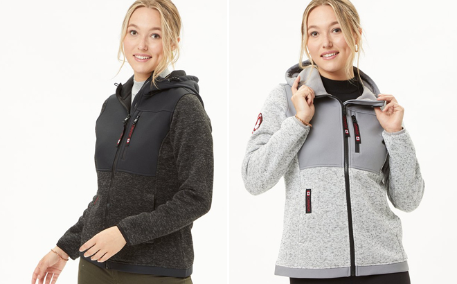 Canada Weather Gear Heather Black and Heather Gray Womens Hooded Fleece Jacket