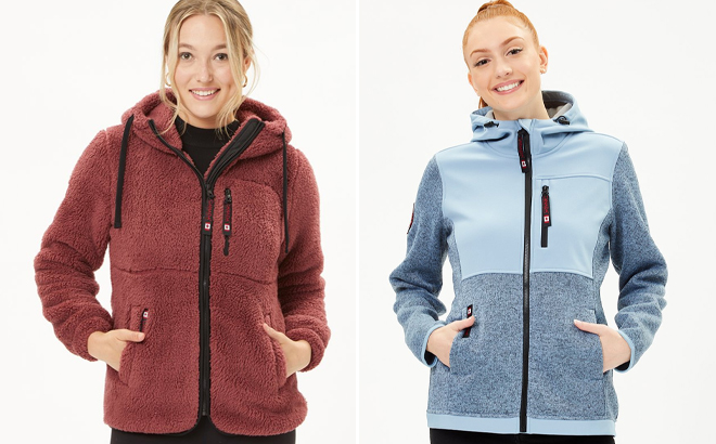 Canada Weather Gear Wild Ginger and Heather Steam Blue Womens Hooded Fleece Jacket