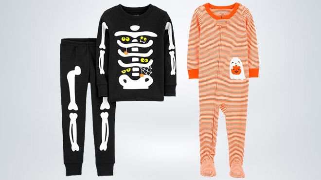 Carters Baby 2 Piece Glow Skeleton Cotton Pajamas and Halloween Cotton Footie Pajamas