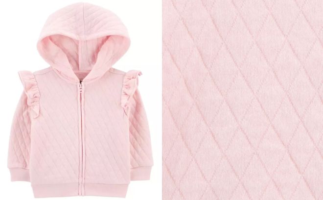 Carters Baby Quilted Double Knit Hooded Jacket in Pink Color Carters Baby Quilted Double Knit Hooded Jacket in Pink Color