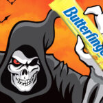 Cartoon Grim Reaper Holding up a Butterfingers Candy Bar