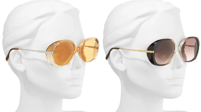 Celine Jackie 56mm Round Sunglasses in Two Colors on a Mannequin Celine Jackie 56mm Round Sunglasses in Two Colors on a Mannequin