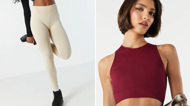 Charlotte Russe Solid Ribbed Legging and Seamless Ribbed High Neck Cropped Tank