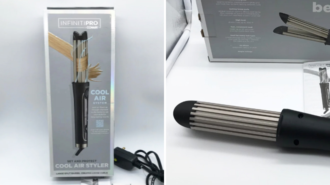 Conair Infinitipro Cool Air Curling Iron on the Left and Closer Look at the Same Item on the Right Conair Infinitipro Cool Air Curling Iron on the Left and Closer Look at the Same Item on the Right