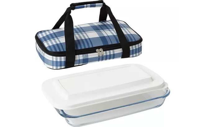 Cook Tools 3 Piece Bake and Take Set Blue Plaid Color