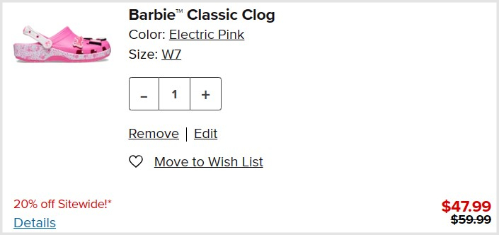 Crocs Barbie Clogs Checkout