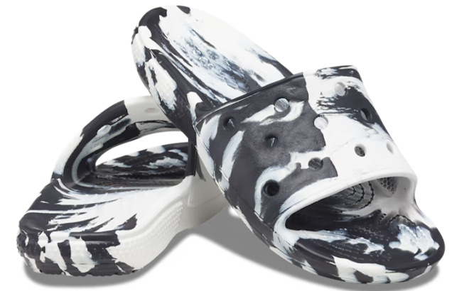 Crocs Classic Marbled Slide in White and Black Color