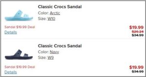 Crocs Classic Sandals Checkout Summary