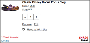 Crocs Disney Hocus Pocus Clogs Checkout Screenshot