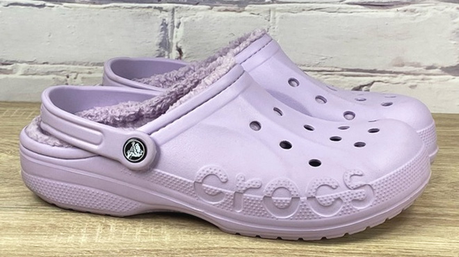 Crocs Orchid Color Baya Lined Clog on Table