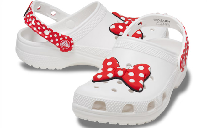 Crocs Toddler Disney Minnie Mouse Classic Clogs on a Light Gray Background
