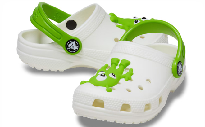 Crocs Toddler Glow in the Dark Alien Clogs on a Light Background
