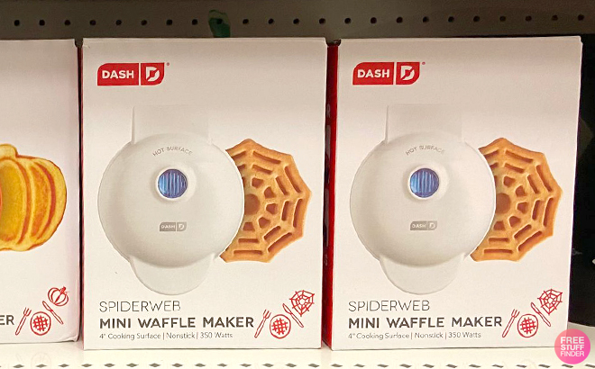 Dash Spider Web Mini Waffle Maker on a Shelf