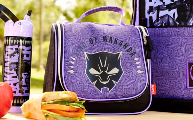 Disney Black Panther King of Wakanda Lunch Box with Disney Tumbler on the Side Disney Black Panther King of Wakanda Lunch Box with Disney Tumbler on the Side