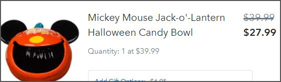 Disney Jack o Lantern Halloween Candy Bowl Order Summary